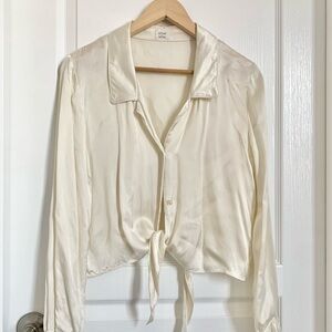 Aritzia wilfred Ivory Satin Tie-Front Shirt